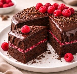 Bolo de framboesa com chocolate